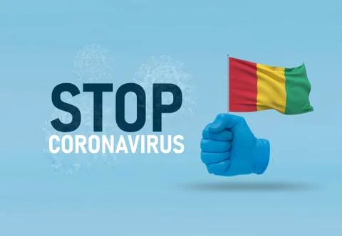 COVID-19 Visual concept - hand-text Stop Coronavirus, hand-gesture versus virus Ilustração Stock