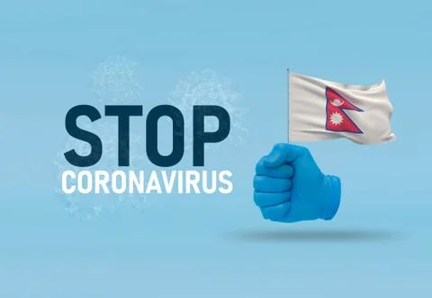 COVID-19 Visual concept - hand-text Stop Coronavirus, hand-gesture versus virus Stock-Illustration