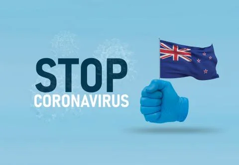 COVID-19 Visual concept - hand-text Stop Coronavirus, hand-gesture versus virus Stock-Illustration