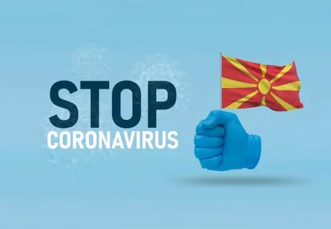 COVID-19 Visual concept - hand-text Stop Coronavirus, hand-gesture versus virus Ilustração Stock