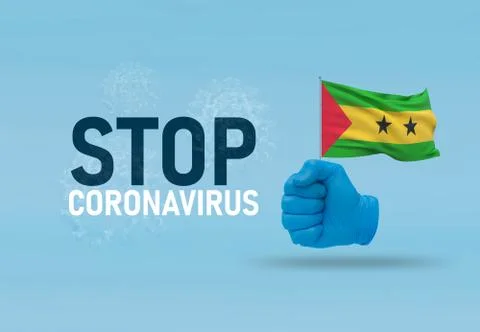 COVID-19 Visual concept - hand-text Stop Coronavirus, hand-gesture versus virus Ilustração Stock