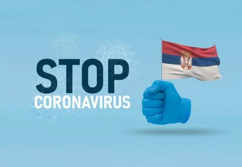 COVID-19 Visual concept - hand-text Stop Coronavirus, hand-gesture versus virus Ilustração Stock