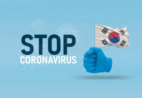 COVID-19 Visual concept - hand-text Stop Coronavirus, hand-gesture versus virus Stock-Illustration