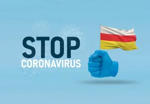COVID-19 Visual concept - hand-text Stop Coronavirus, hand-gesture versus virus Stock-Illustration