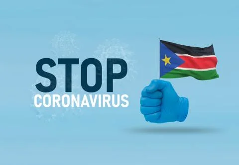 COVID-19 Visual concept - hand-text Stop Coronavirus, hand-gesture versus virus Stock-Illustration