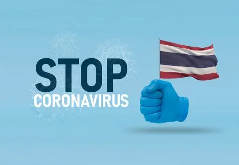 COVID-19 Visual concept - hand-text Stop Coronavirus, hand-gesture versus virus Stock-Illustration