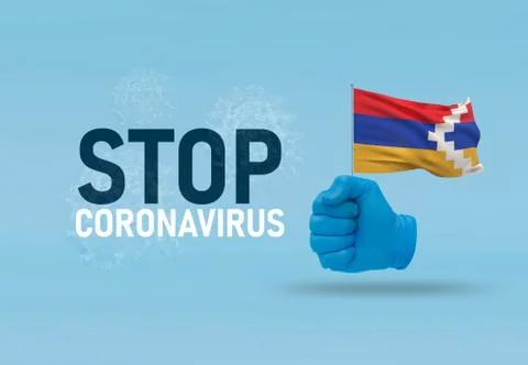 COVID-19 Visual concept - letters STOP CORONAVIRUS, hand-gesture versus virus Illustrazione stock