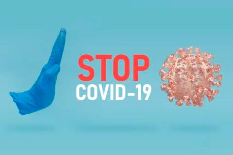 COVID-19 Visual concept - stop hand-gesture to virus infection. Stop sign with Ilustração Stock