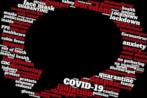 COVID-19 word cloud forms a blank speech bubble Stock Illustration