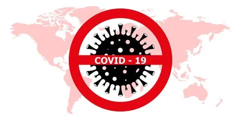 COVID 19 on the world map. Dangerous virus dash illustration. Pictograph of l Stock Illustration