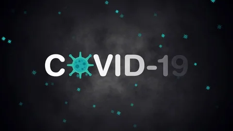 Covid-19 is written in the middle of the screen and at the bottom there are some Stock-Footage 127206869