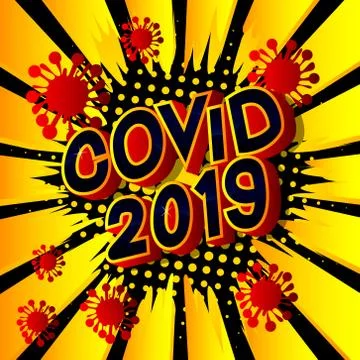 Covid 2019 - Vector illustrated comic book style phrase on abstract backgroun Illustrazione stock