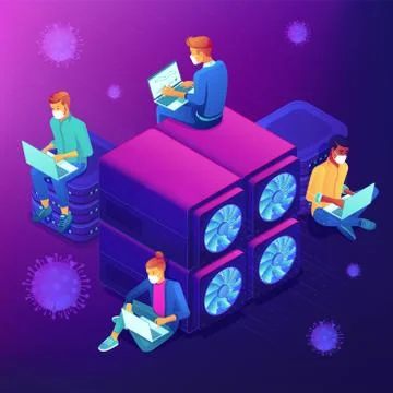 Covid-2019 virus spread analysis abstract isometric concept. Stock Illustration