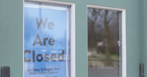 COVID Cafe We Are Closed Sign 4K 23.98 Dolly In and Out Stock Footage