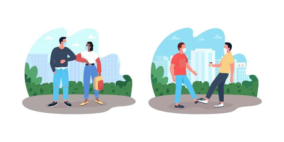 Covid communication 2D vector web banner, poster set Illustrazione stock