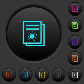 Covid documentation dark push buttons with color icons Stock Illustration