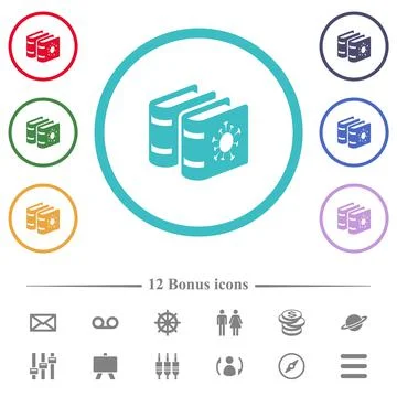 Covid documentation flat color icons in circle shape outlines Stock Illustration