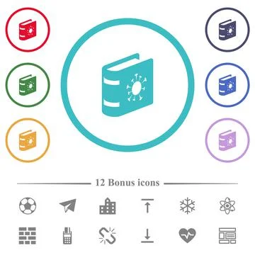 Covid documentation flat color icons in circle shape outlines Stock Illustration