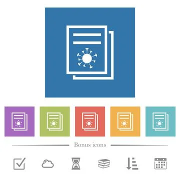 Covid documentation flat white icons in square backgrounds Stock Illustration
