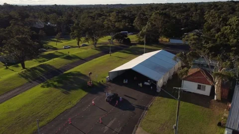 Covid Drive Through Testing Center Aerial Drone - Castle Hill, Sydney, Australia Stock Footage 156722671
