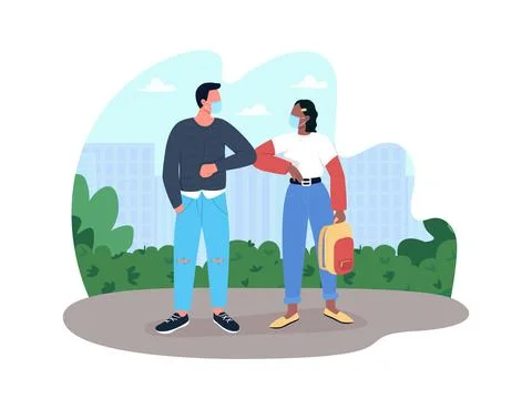 Covid elbow greetings 2D vector web banner, poster Stock Illustration