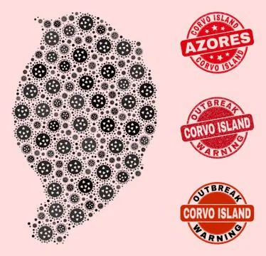 Covid Lockdown Composition of Mosaic Corvo Island Map and Textured Seals Stock Illustration