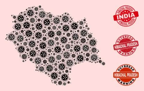 Covid Lockdown Composition of Mosaic Himachal Pradesh State Map and Grunge Seals Illustrazione stock