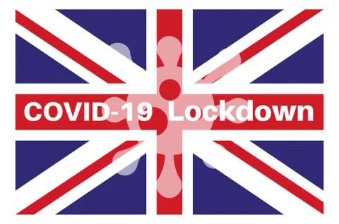 Covid Lockdown on a Union Flag background with a virus logo Stock Illustration