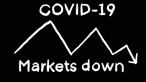 Covid markets down chart, animated in whiteboard style Stock Footage 153897507