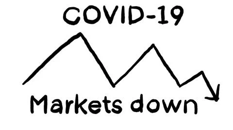 Covid markets down chart, animated in whiteboard style Stock Illustration