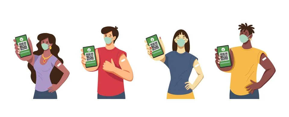 Covid pass. Vaccination QR code certificate. Barcode check of medical documen イラスト素材