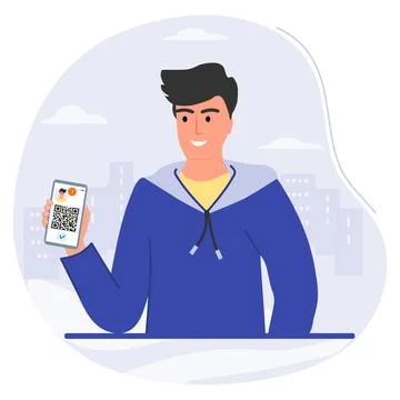 Covid People QR code Cashless Payment Pass Proof イラスト素材