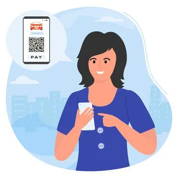 Covid People Scan QR code Cashless Payment Digital Stock-Illustration