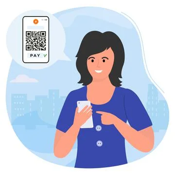 Covid People Scan QR code Cashless Payment Digital Stockillustratie