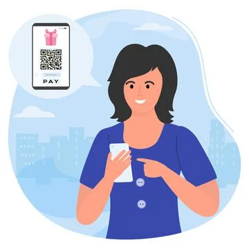 Covid People Scan QR code Cashless Payment Digital Stockillustratie