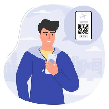 Covid People Scan QR code Cashless Payment Digital Stock-Illustration
