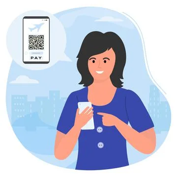 Covid People Scan QR code Cashless Payment Digital Stockillustratie
