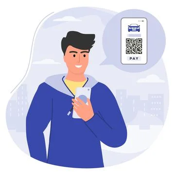 Covid People Scan QR code Cashless Payment Digital Stockillustratie