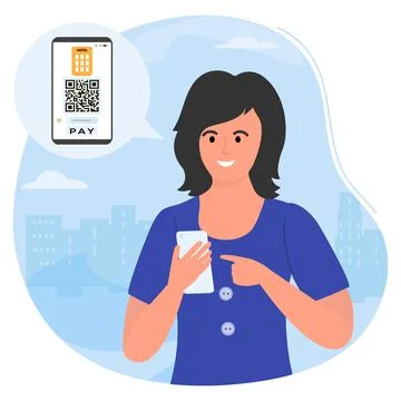 Covid People Scan QR code Cashless Payment Digital Illustrazione stock