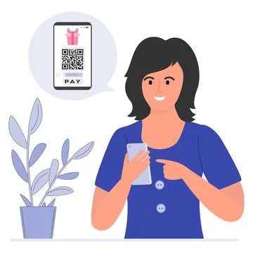 Covid People Scan QR code Cashless Payment Digital Illustrazione stock