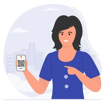 Covid People Scan QR code Cashless Payment Digital Illustrazione stock