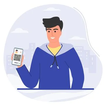 Covid People Scan QR code Cashless Payment Digital 스톡 일러스트