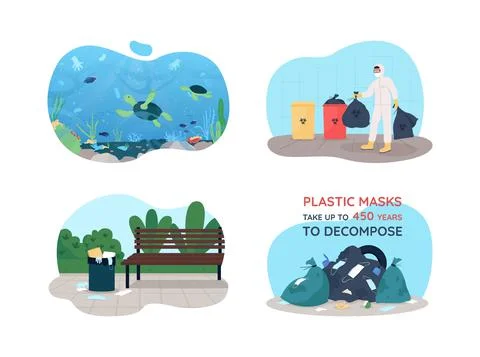 Covid rubbish 2D vector web banner, poster set Illustrazione stock