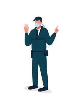 Covid security guard flat color vector faceless character Stock Illustration
