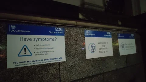 COVID SIGNS OUTSIDE SAME DAY TESTING SITE LONDON UK 4K Stock Footage 145421563