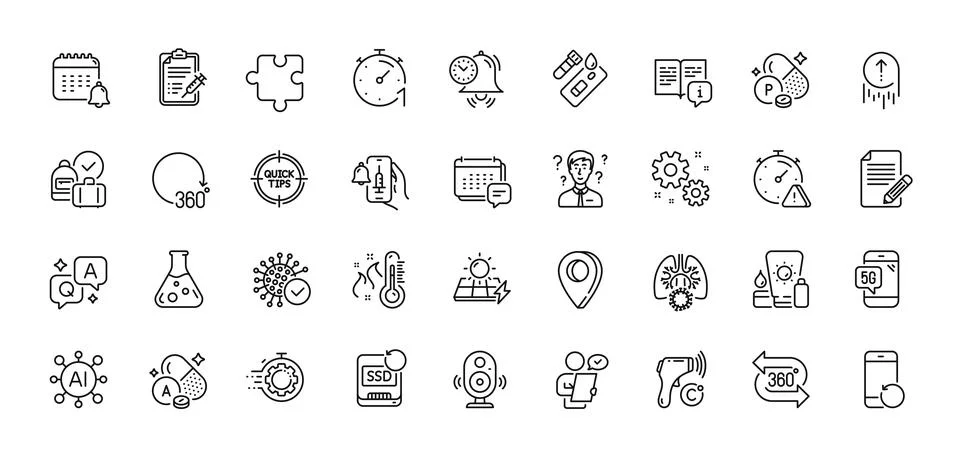 Covid test, Article and Support consultant line icons pack. For web app. Line Illustrazione stock