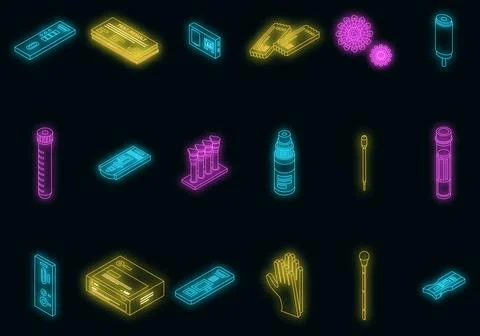 Covid test icons set vector neon Иллюстрация