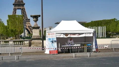 Covid test tent eiffel tower -COVID19 Video stock 128605261