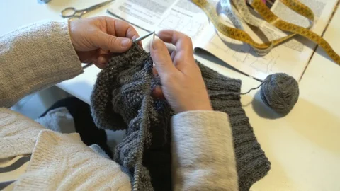 Covid time, Close up on knitting woman's hands. Stock Footage 128353881