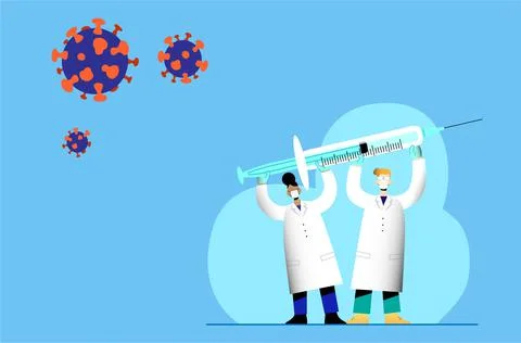 Covid-vaccination-doctors with needle Illustrazione stock
